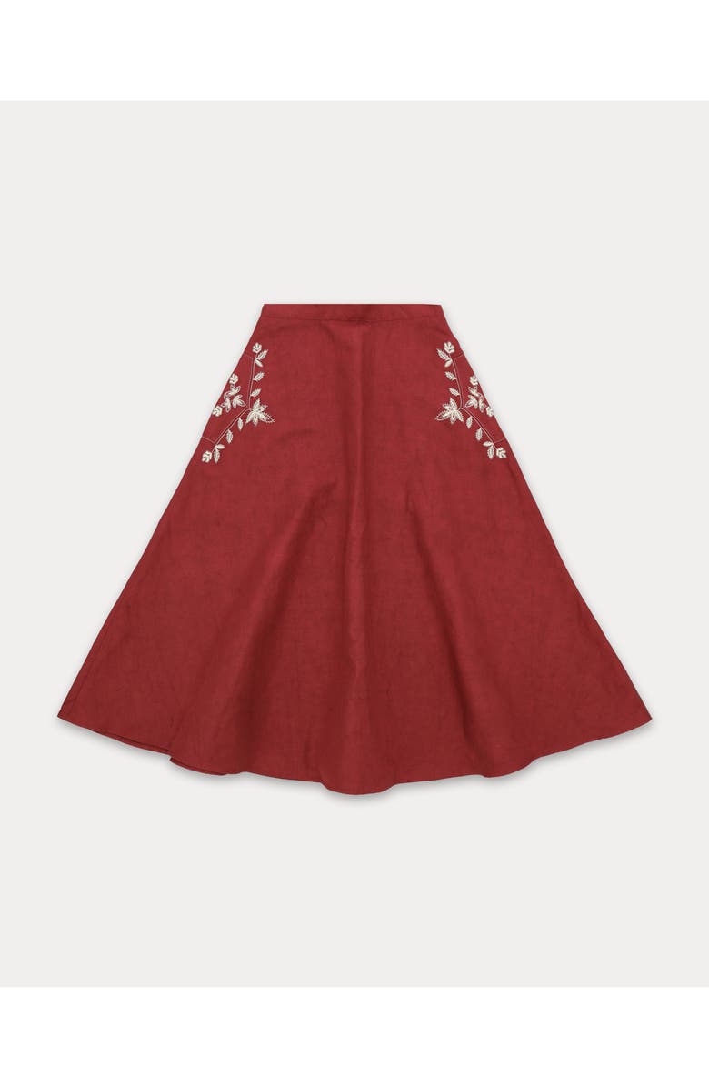 Fortela Nicole Embroidered Linen Skirt, Main, color, Burgundy