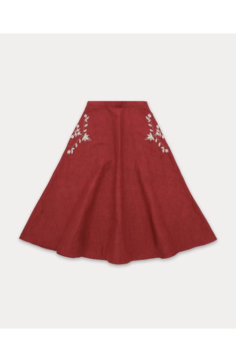 Nicole Embroidered Linen Skirt