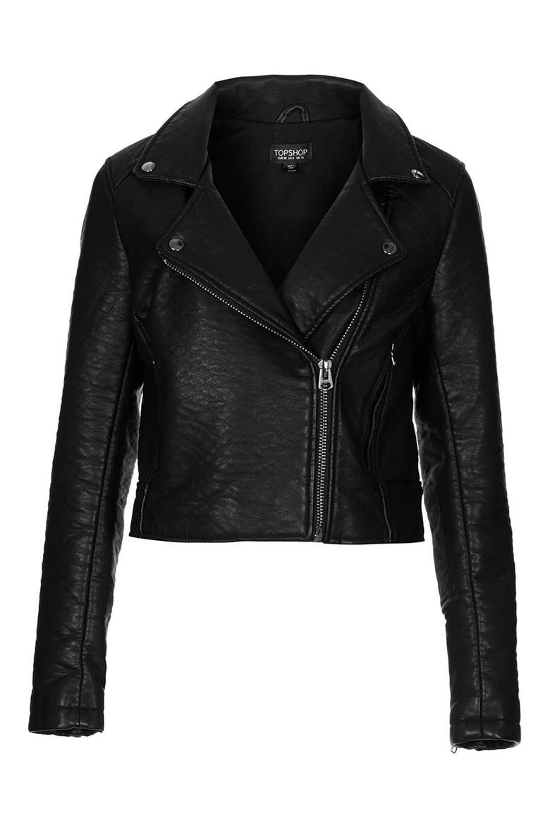 'Scarlet' Faux Leather Biker Jacket, Alternate, color, BLACK