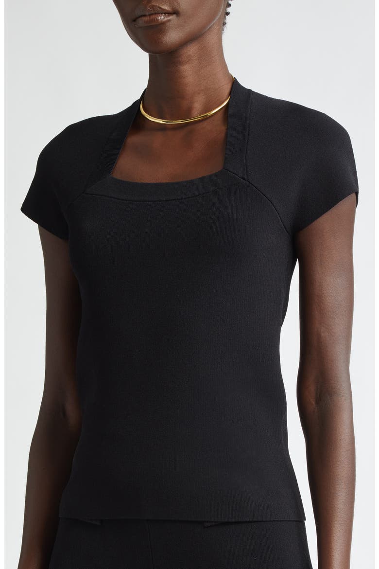 Interlock Knit Short Sleeve Sweater, Alternate, color, BLACK