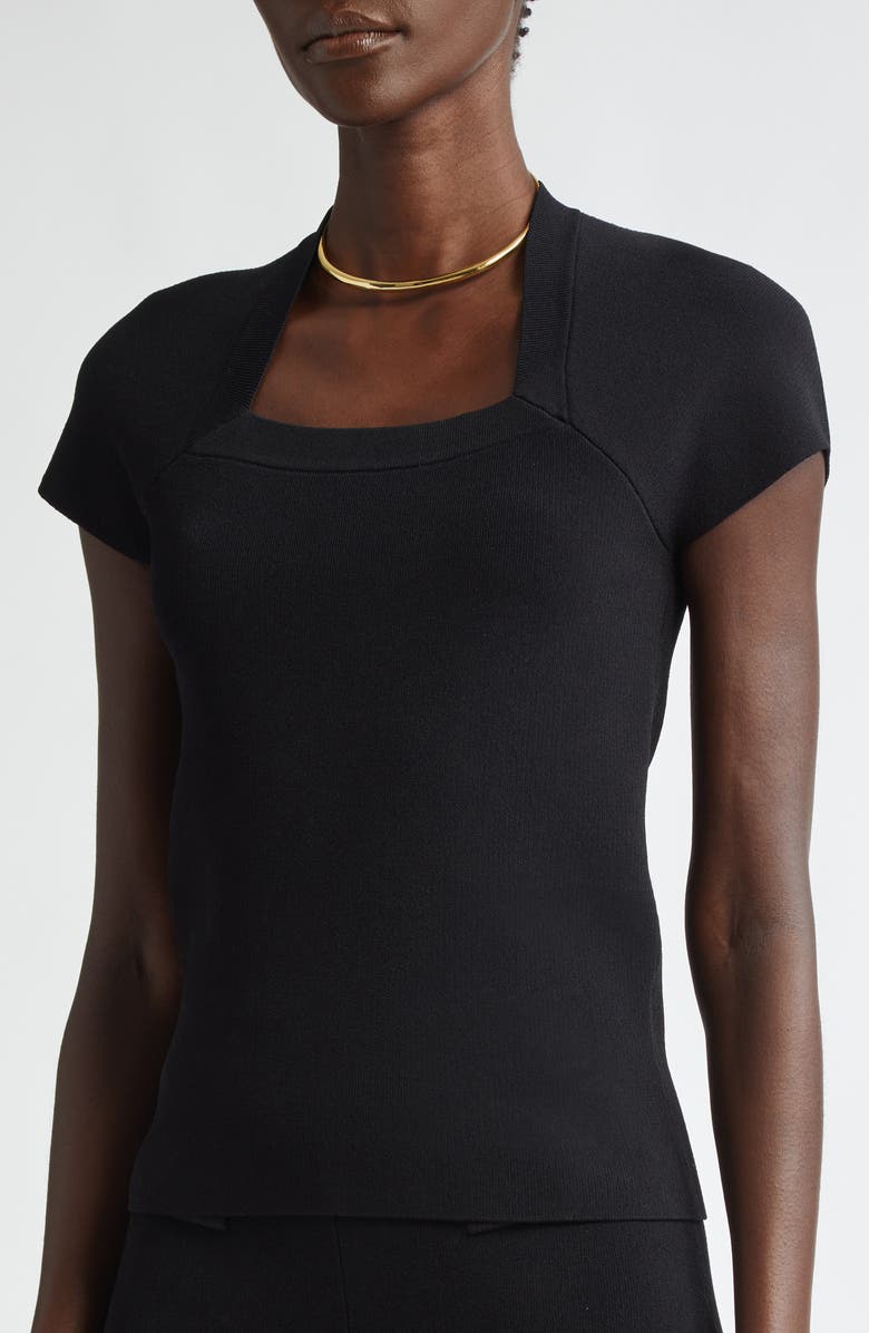 ST. JOHN Interlock Knit Short Sleeve Sweater, Alternate, color, 