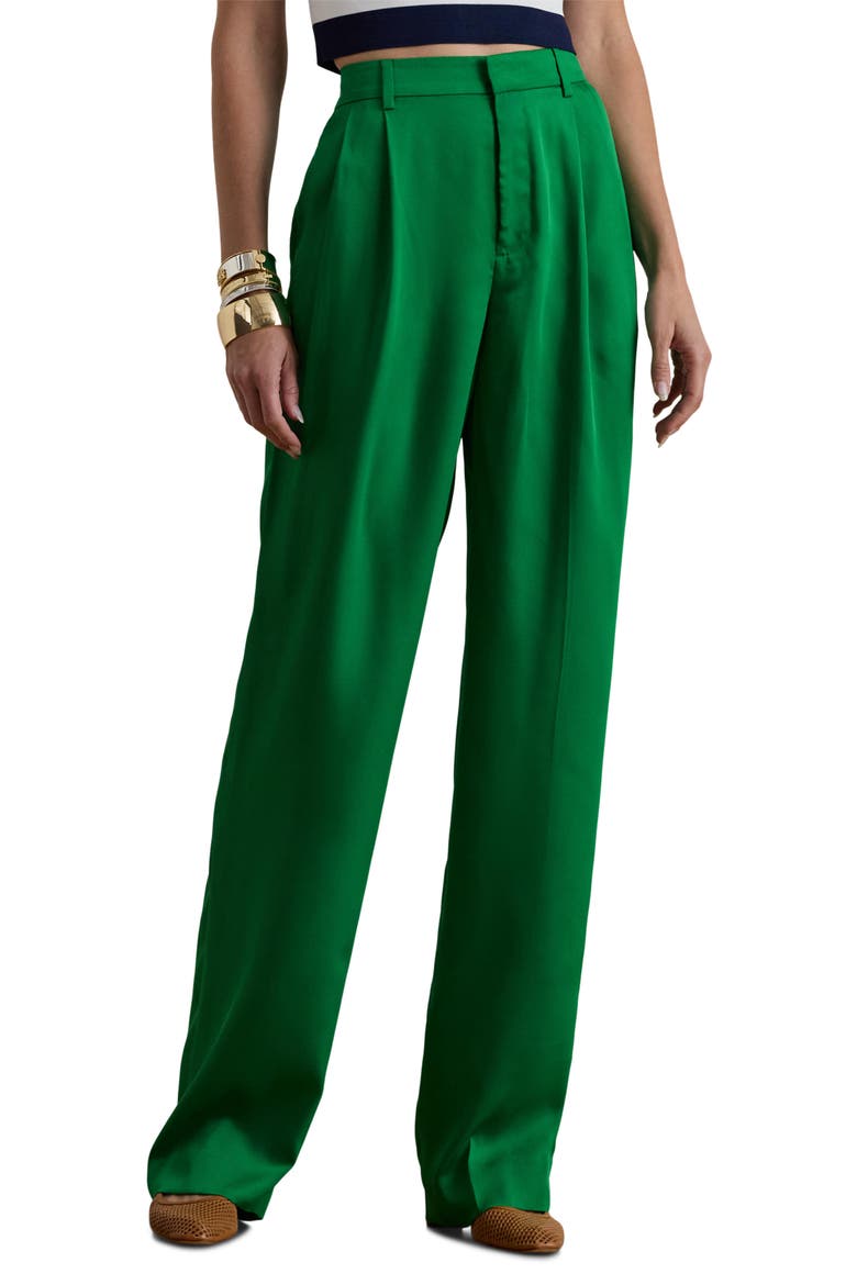 Luxe Twill Pleated Pants, Main, color, STEM GREEN