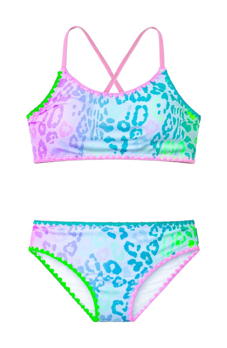 Limeapple Leopard Print Bikini with Embroidered Trim, Alternate, color, Pink Multi