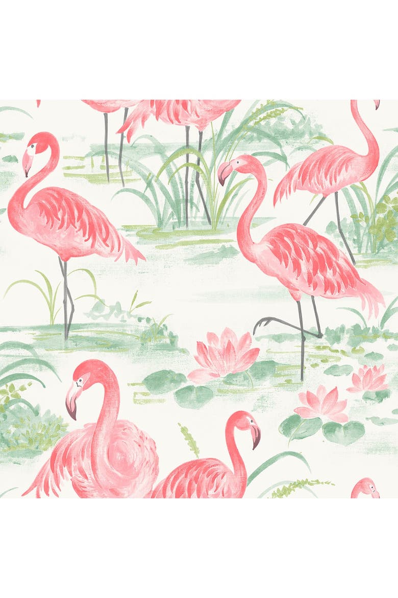 Pink Flamingo Beach Peel & Stick Wallpaper, Main, color, PINK
