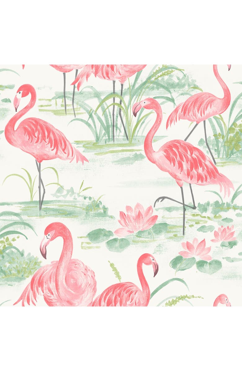 Wallpops Pink Flamingo Beach Peel & Stick Wallpaper, Main, color, Pink