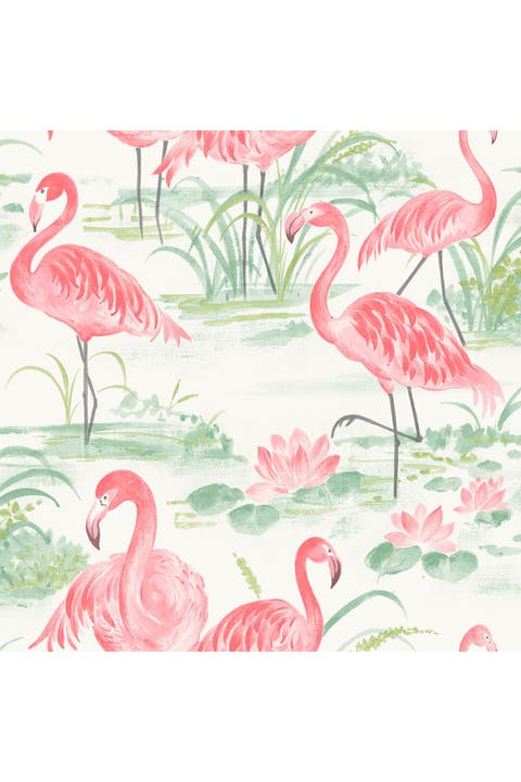 Pink Flamingo Beach Peel & Stick Wallpaper