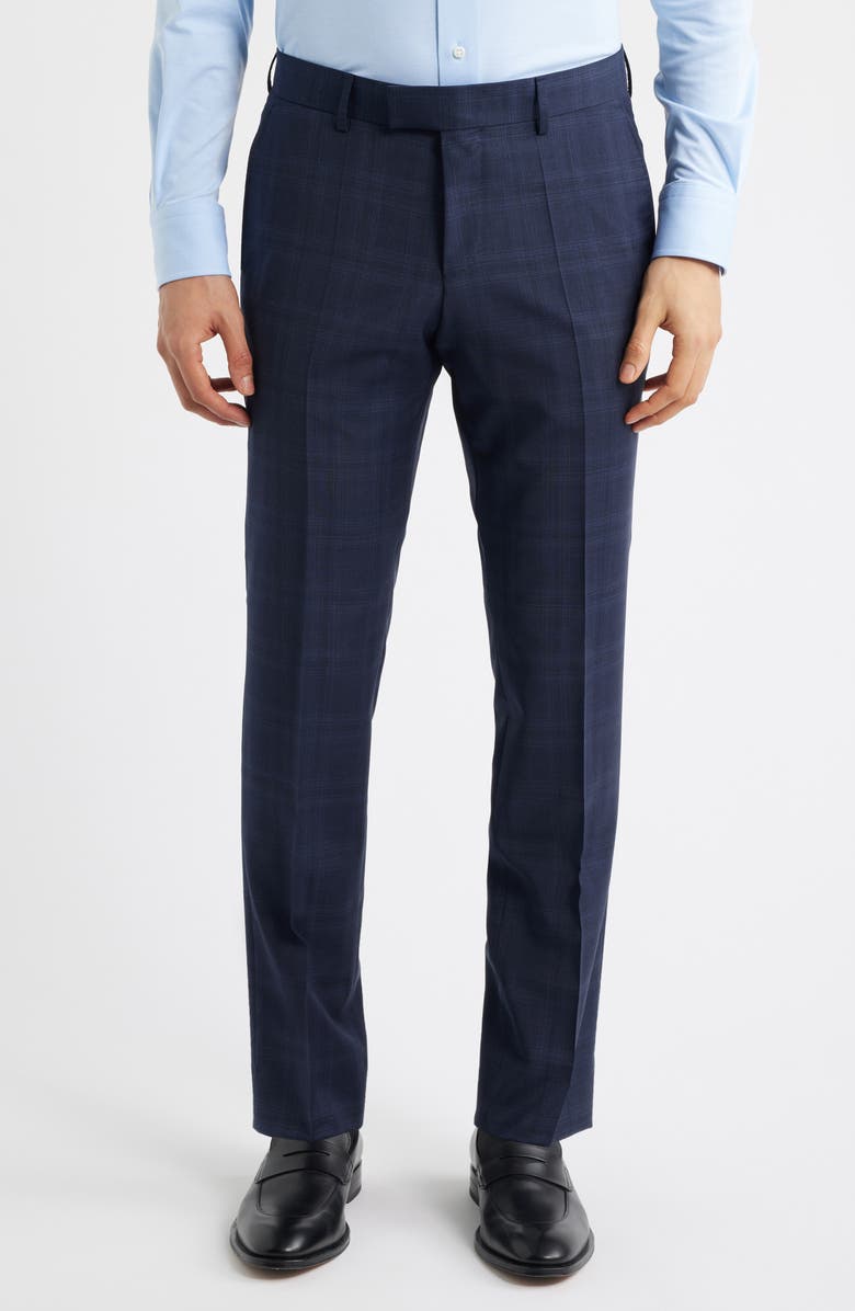 BOSS Huge Slim Fit Navy Check Virgin Wool Suit, Alternate, color, Dark Blue