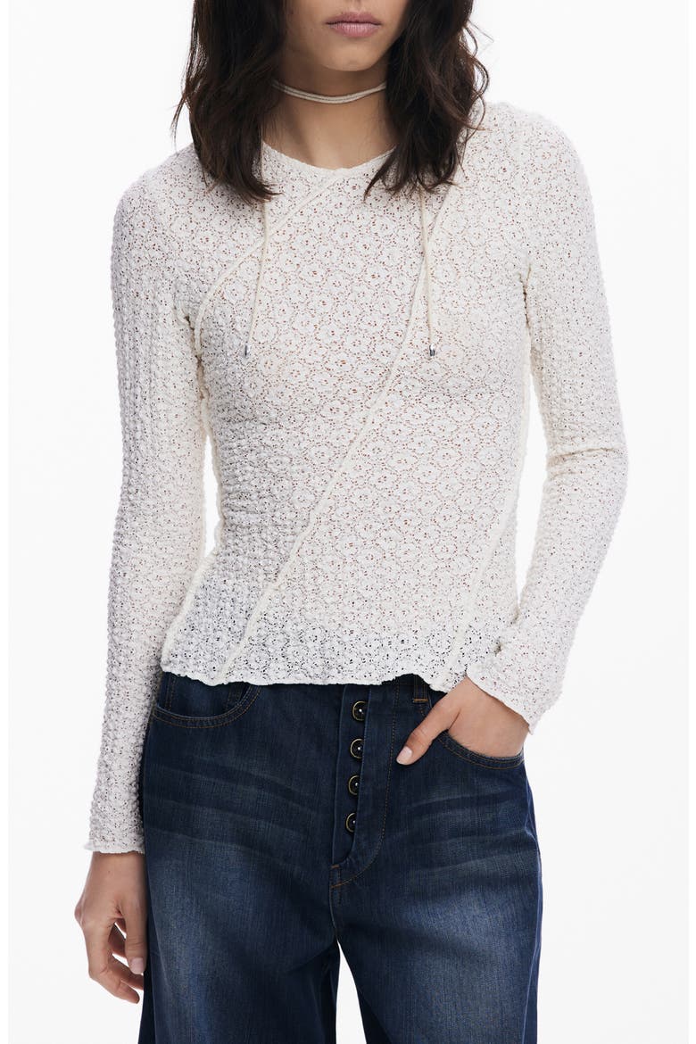 Stretch Lace T-Shirt Long Sleeve T-Shirt, Main, color, LIGHT BEIGE
