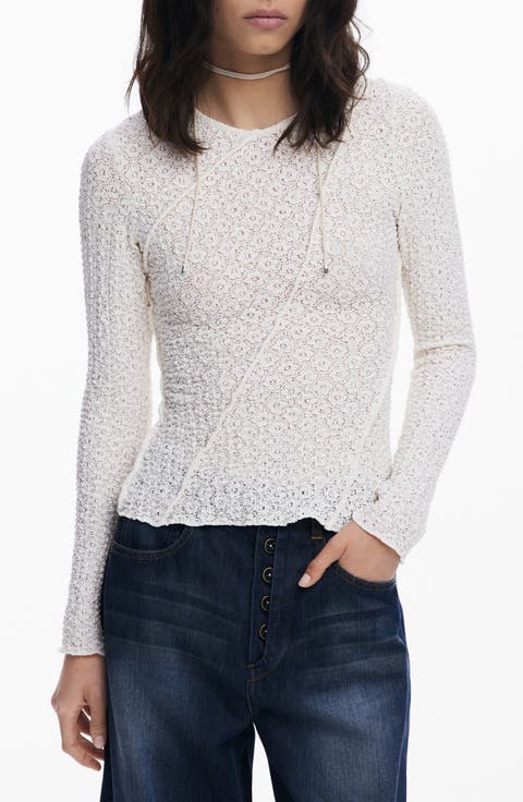 Stretch Lace T-Shirt Long Sleeve T-Shirt