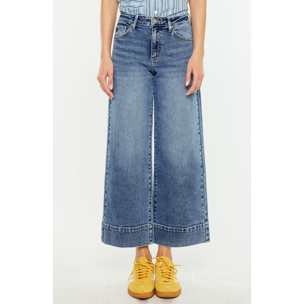 Kancan Nessa High Rise Crop Wide Leg Jeans In Blue