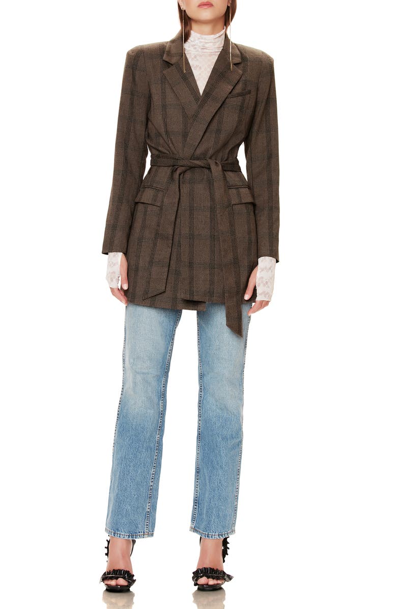 AFRM Cosa Belted Plaid Blazer, Alternate, color,