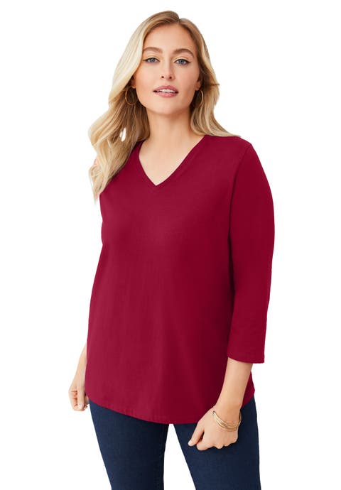 Stretch Cotton V-Neck Tee (Plus Available)