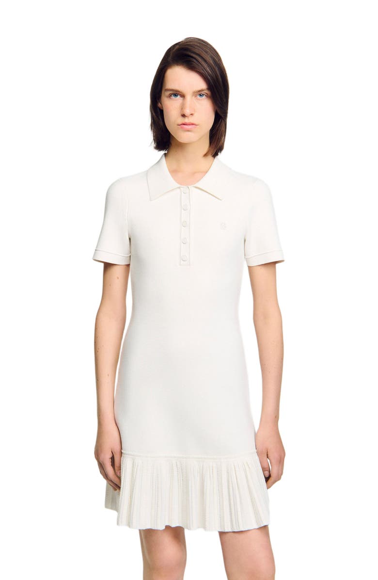 SANDRO Short knit dress with polo neck, Alternate, color, Ecru