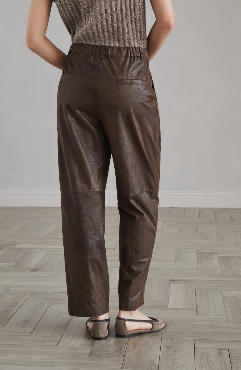 Brunello Cucinelli Wet-effect suede cropped baggy trousers, Alternate, color, 
