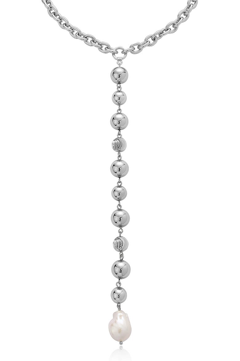 Cultured Freshwater Pearl Deep Drop Y-Necklace, Alternate, color, SILVER