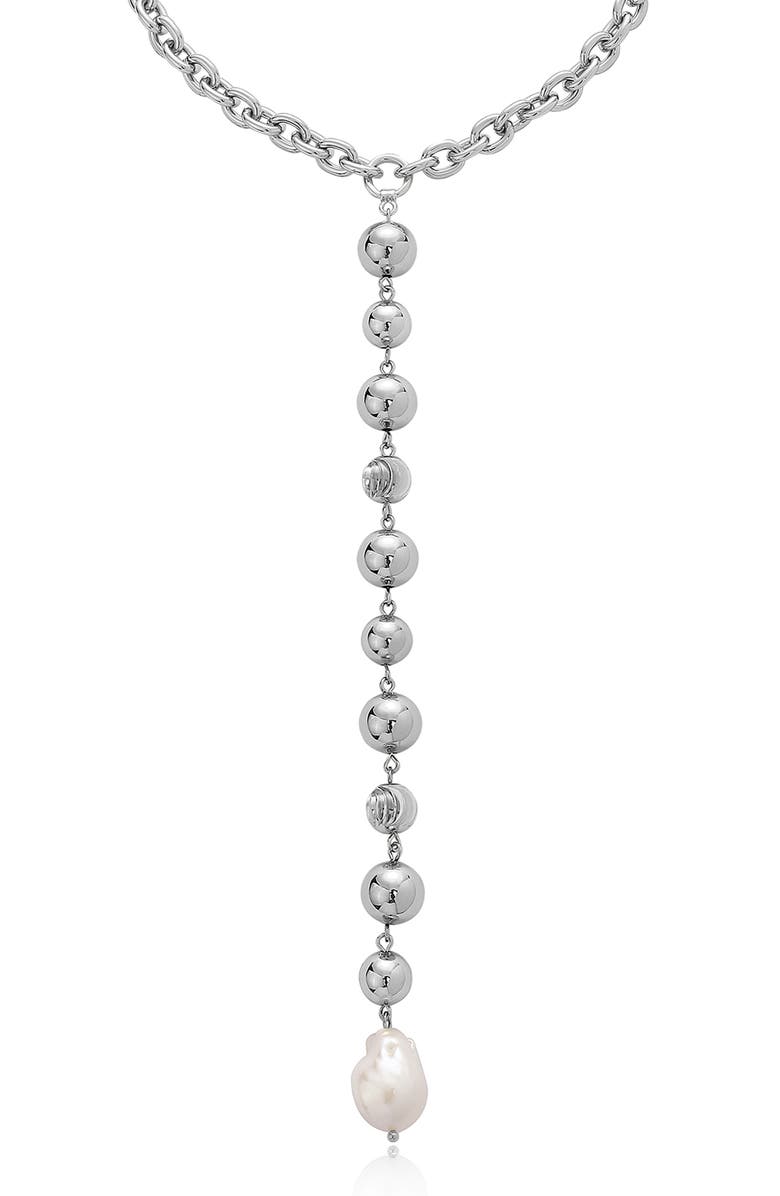 Ettika Cultured Freshwater Pearl Deep Drop Y-Necklace, Alternate, color, Silver