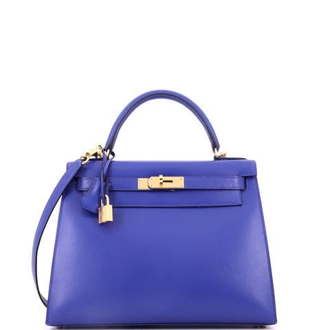 Kelly Handbag Blue Tadelakt With Gold Hardware 28