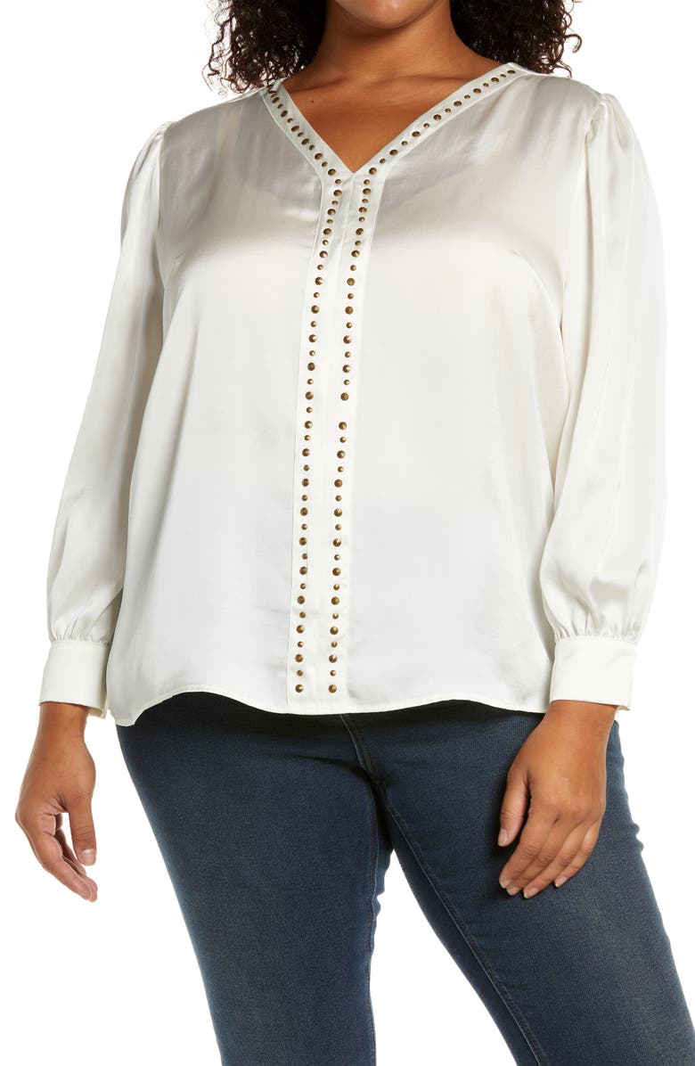 Vince Camuto Stud V-Neck Blouse, Main, color,