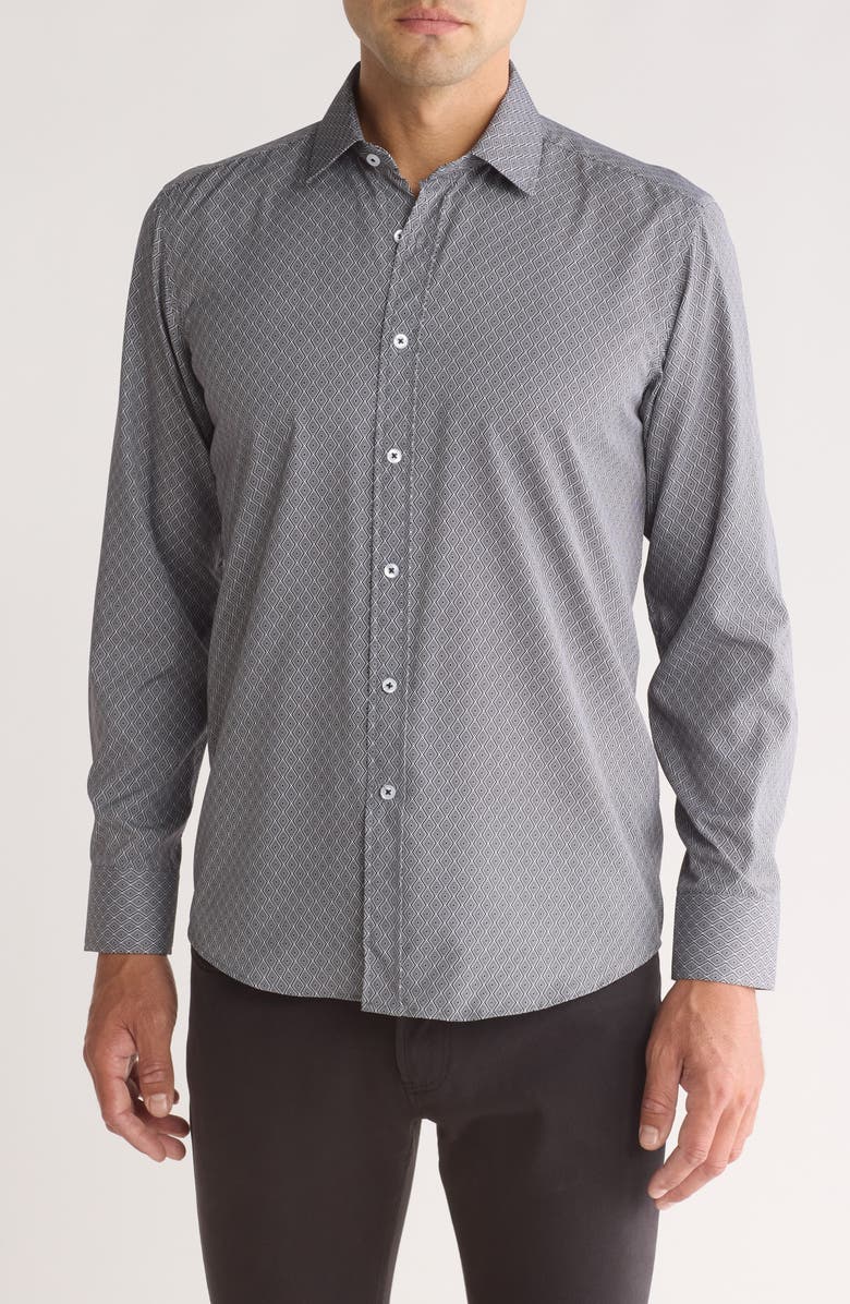 T.R. PREMIUM Medallion Print Stretch Button-Up Shirt, Main, color,