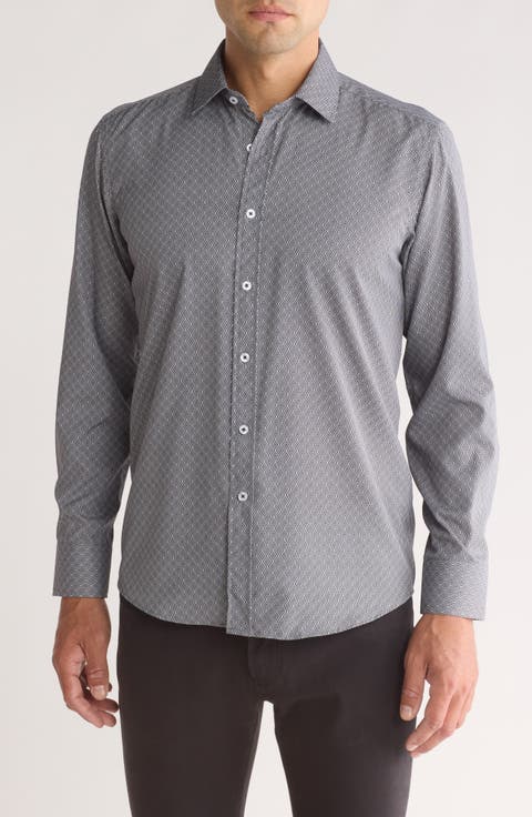 Medallion Print Stretch Button-Up Shirt