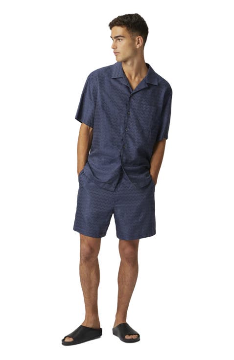 Tailored Shorts In Cotton, Viscose And Linen With Shiny Zigzag Pattern