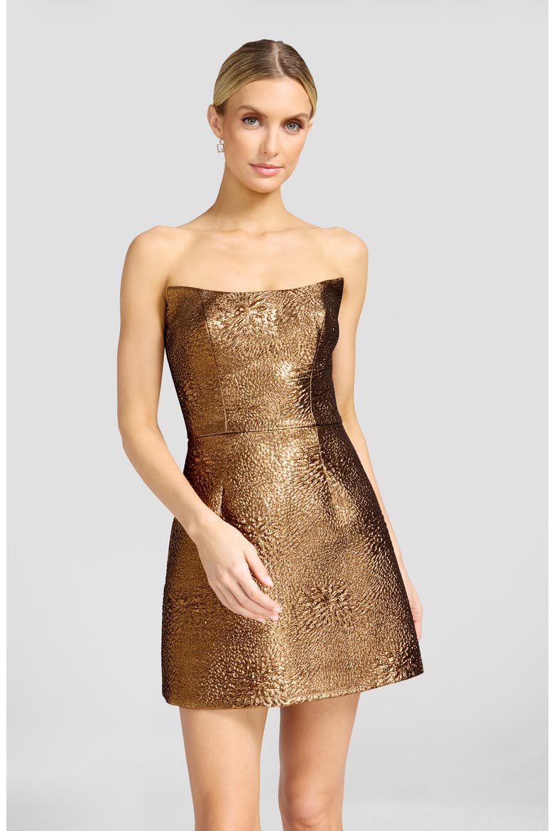 Amity Metallic Jacquard Strapless Minidress, Alternate, color, GOLD