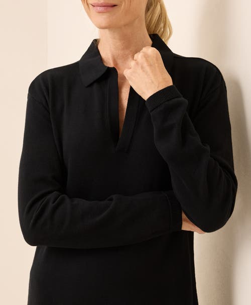 Pact Organic Cotton Classic Fine Knit Collared Sweater Dress In Black