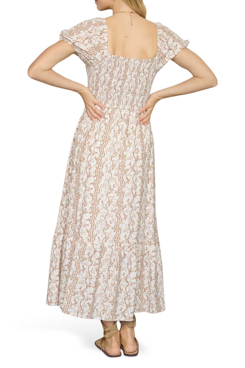 Printed Smock Midi Dress, Alternate, color, BROWN