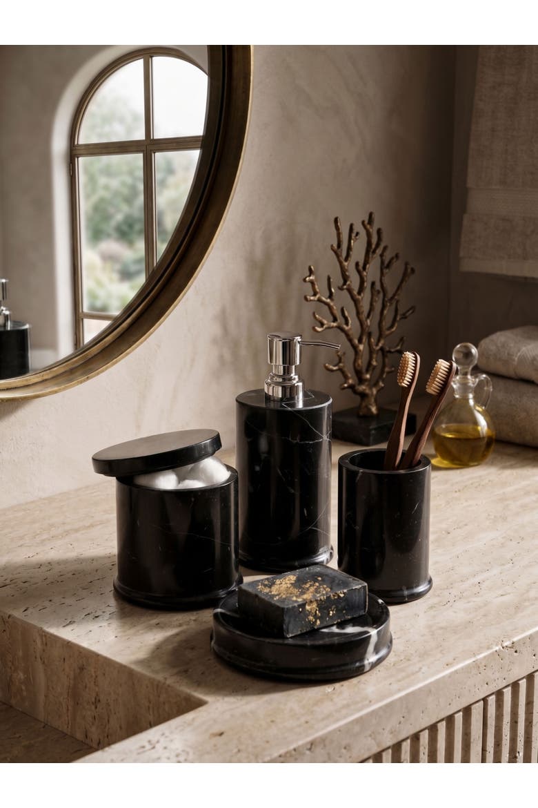 Marquina Marble Bath Accessories, Set of 4, Alternate, color, Black