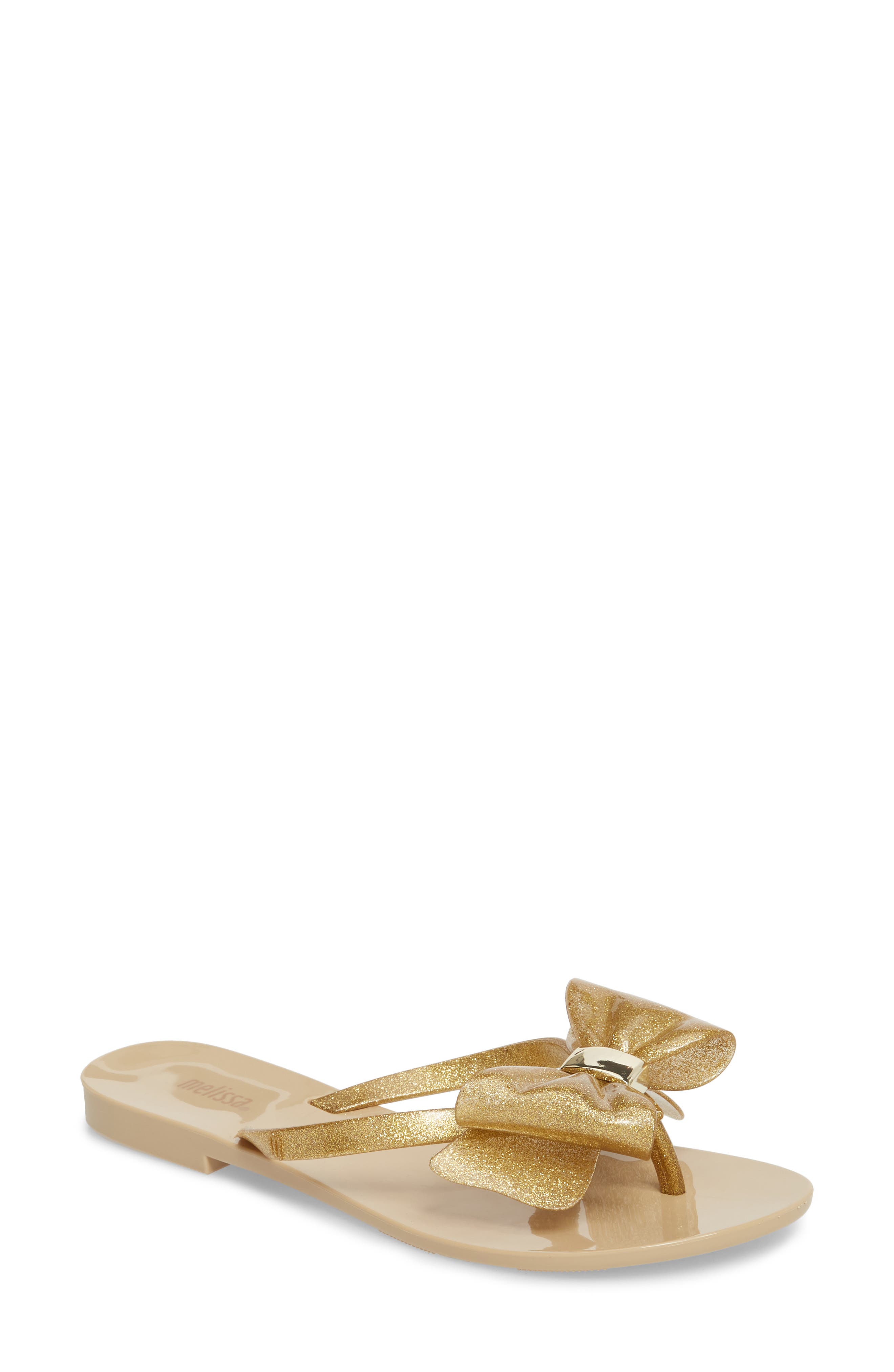 Harmonic Bow XIII Flip Flop, Main, color, BRIGHT GOLD SPARKLY