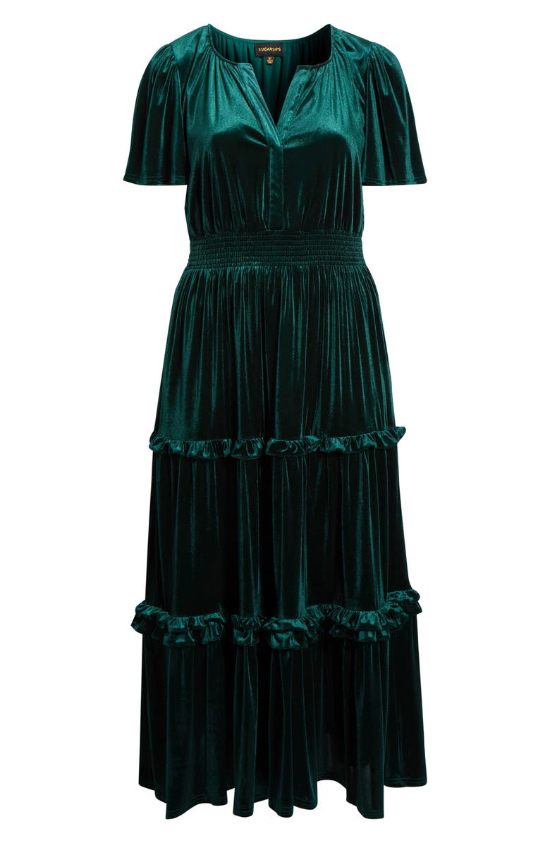 SUGARLIPS Juliete Velvet Palmer Tiered Maxi Dress, Alternate, color,