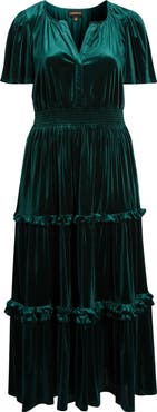 SUGARLIPS Juliete Velvet Palmer Tiered Maxi Dress