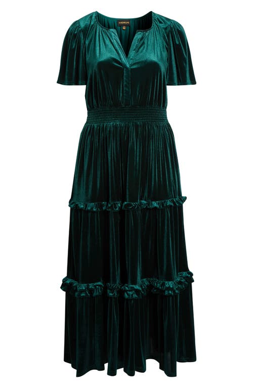 Sugarlips Juliete Velvet Palmer Tiered Maxi Dress In Green