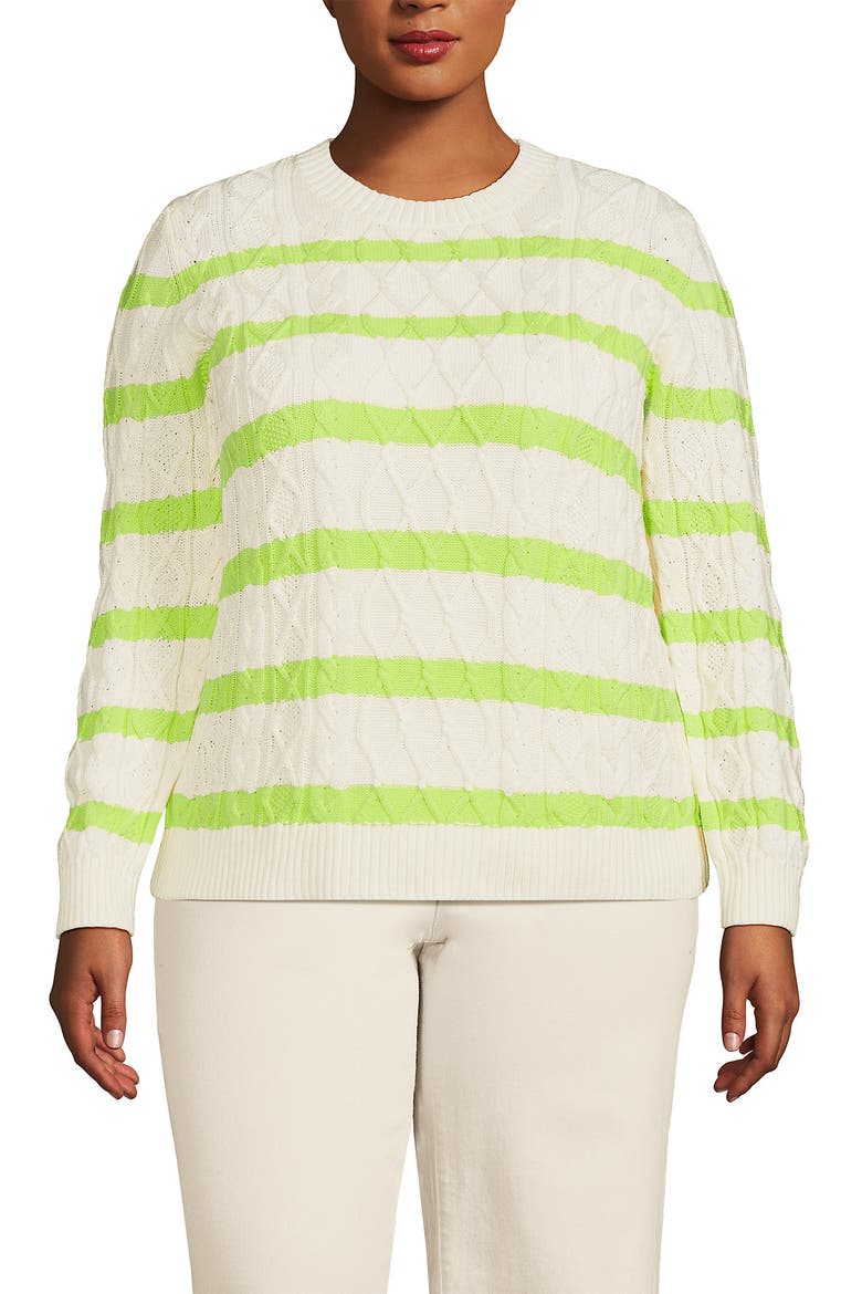 Cotton Drifter Crew Cable Pullover Sweater, Main, color, Ivory/Limoncello Gulf Stripe