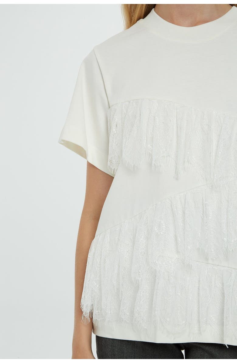Gizia Lace Detail Short-Sleeve Off-White Blouse, Alternate, color, Ecru
