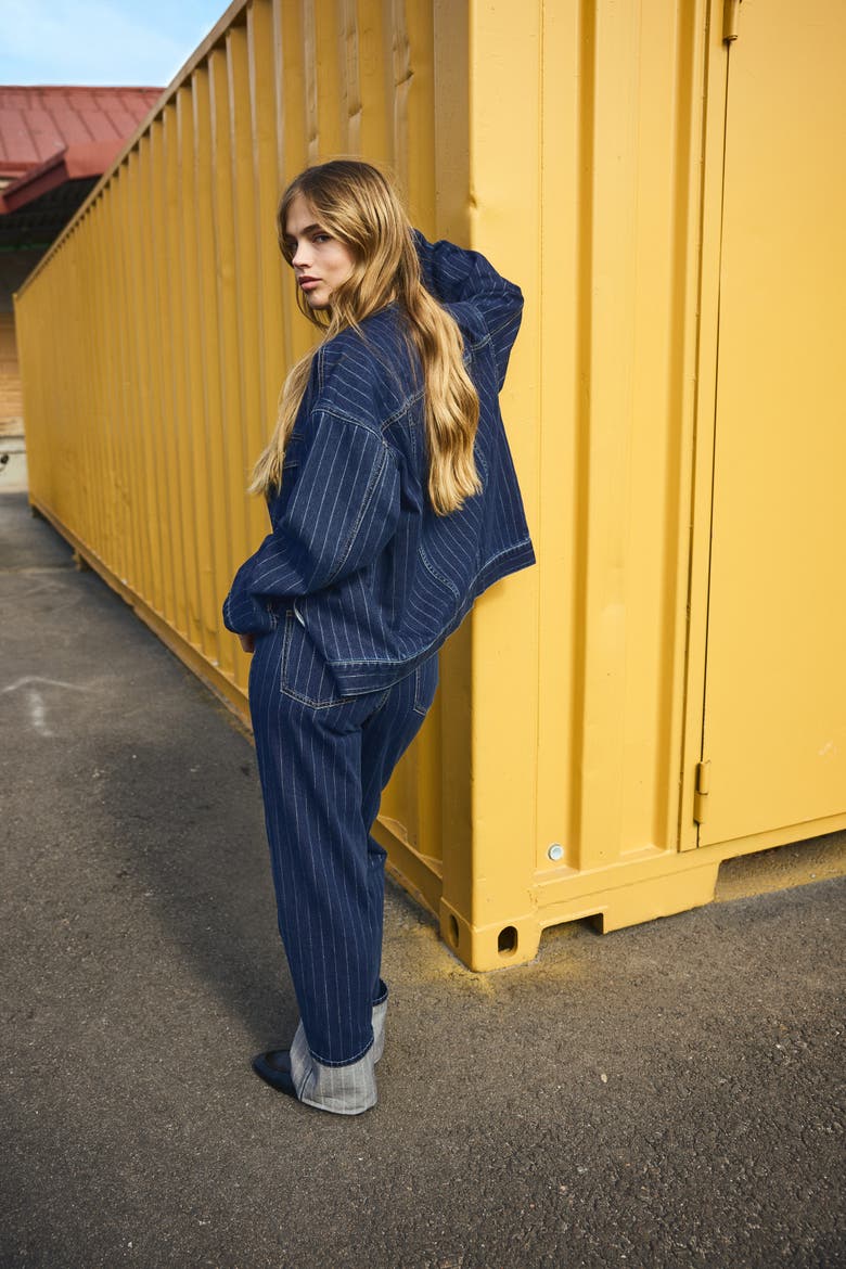 Wide Ultra High Turn-up Jeans, Alternate, color, Denim blue/pinstriped