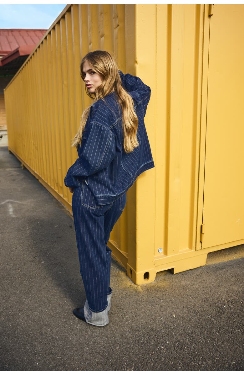 H&M Wide Ultra High Turn-up Jeans, Alternate, color, Denim Blue/Pinstriped