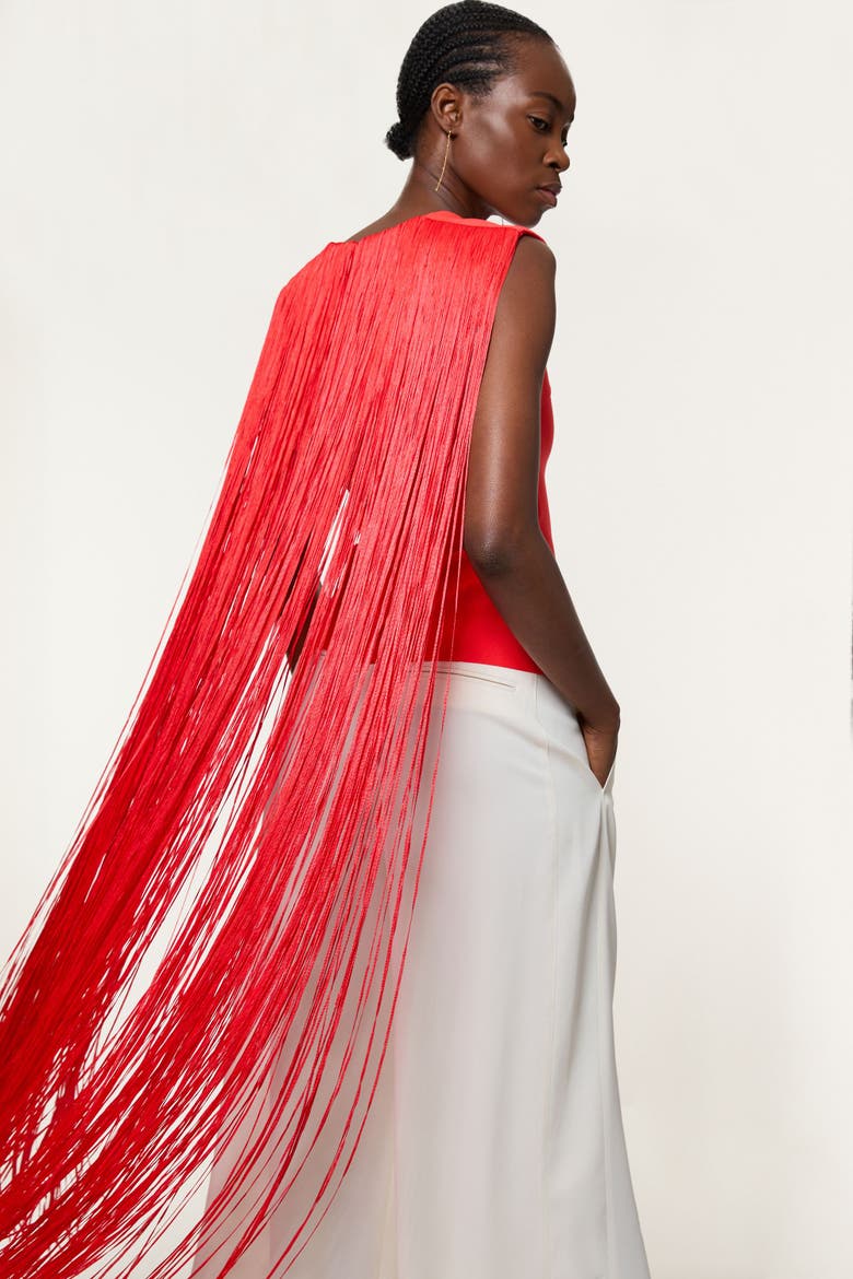 Bandage Knit Long Tassel Cape Top, Alternate, color, Coral