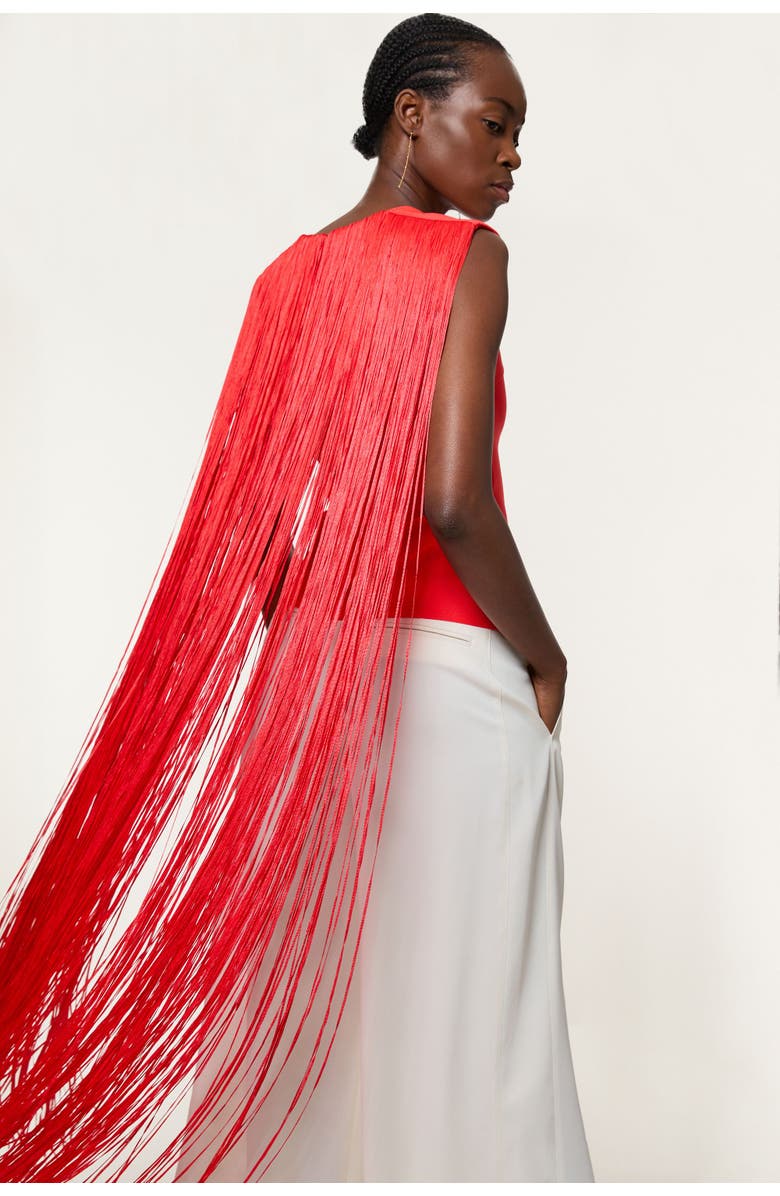 Karen Millen Bandage Knit Long Tassel Cape Top, Alternate, color, Coral