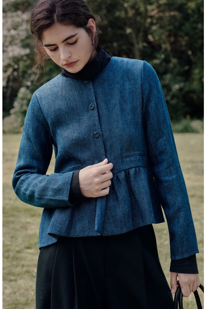 Denim Atelier Peplum Jacket, Alternate, color, blue denim