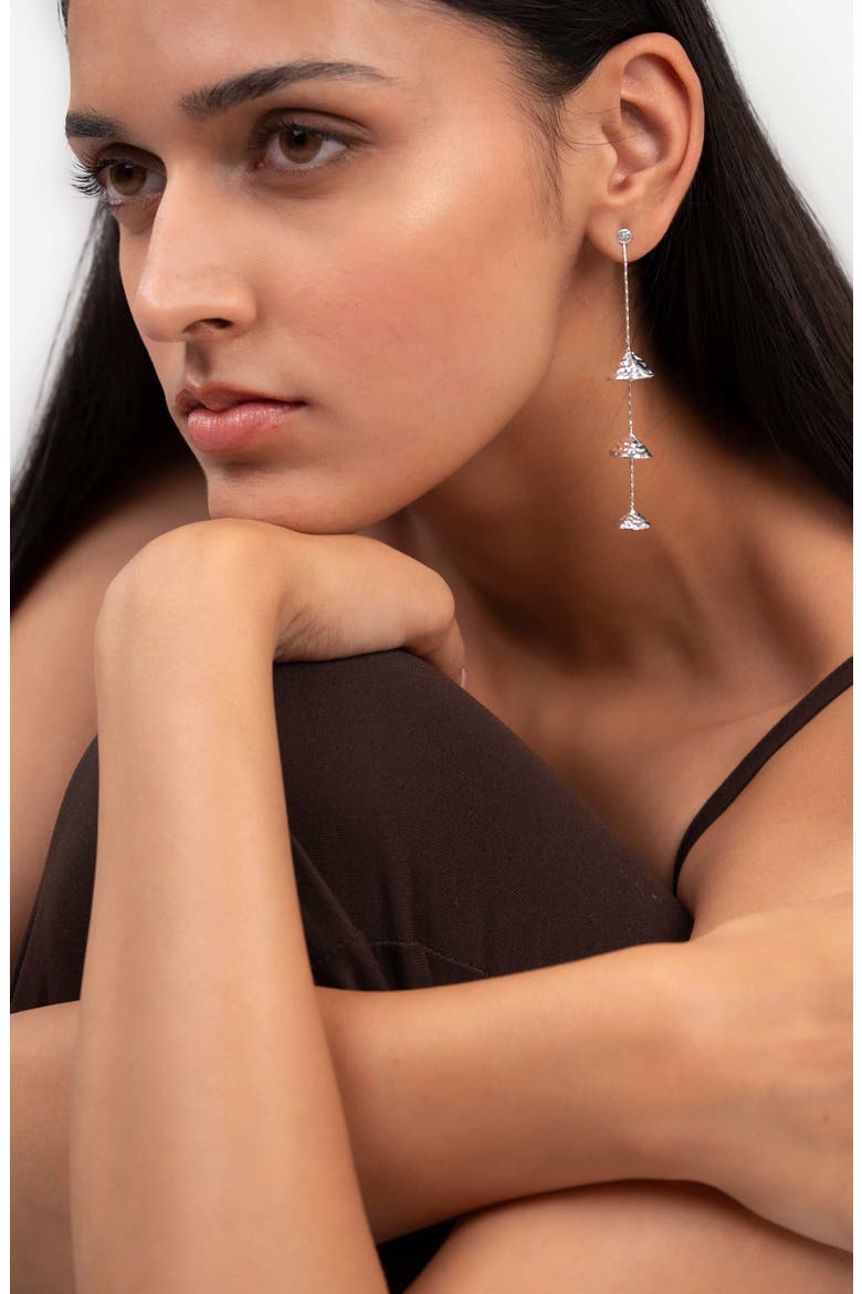 Rani Hammered Linear Drop Earrings, Alternate, color, SILVER
