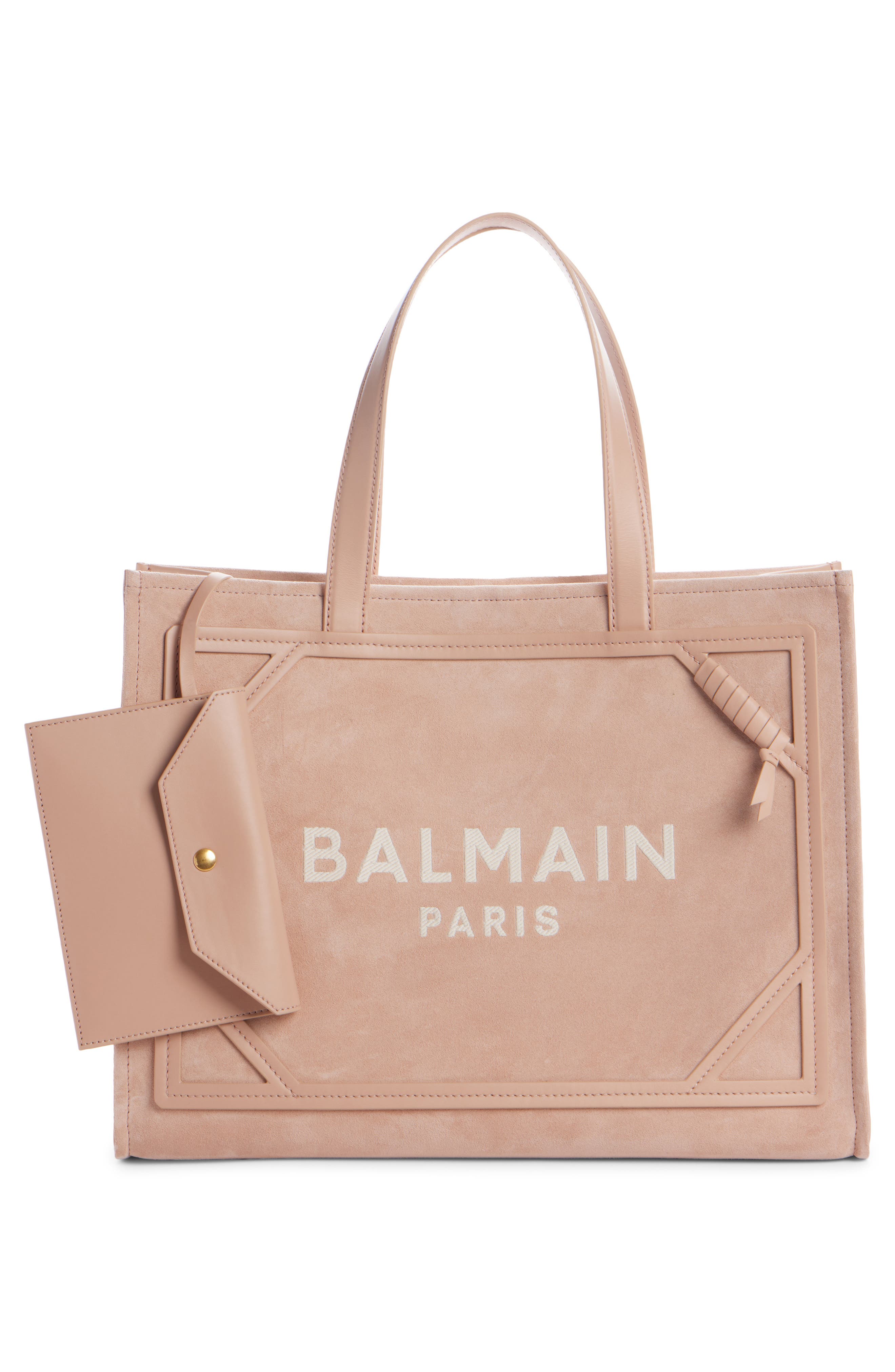 Balmain Medium B-Army Suede Shopper Tote, Alternate, color, 0Dx Light Pink