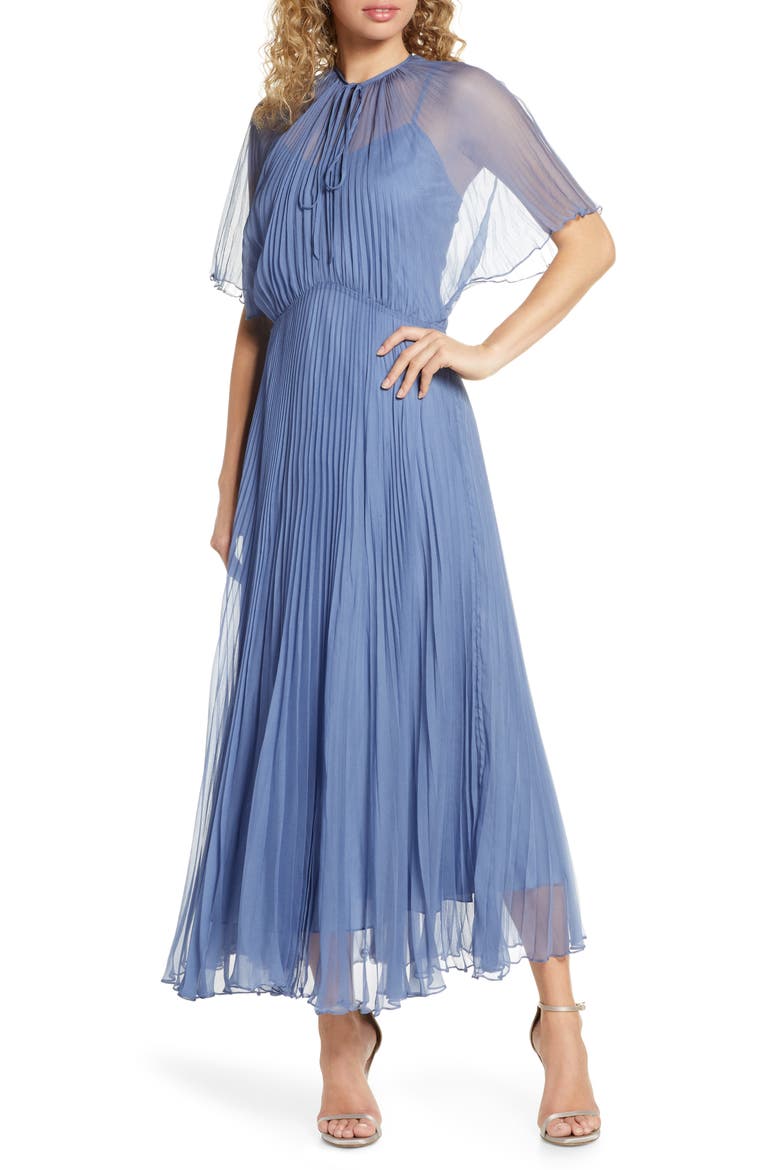 Pleated Chiffon Gown, Main, color, WEDGEWOOD