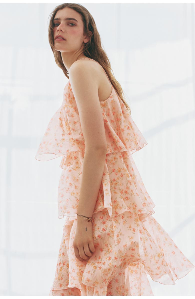 H&M Tiered One-shoulder Linen-blend Dress, Alternate, color, Light Pink/Floral