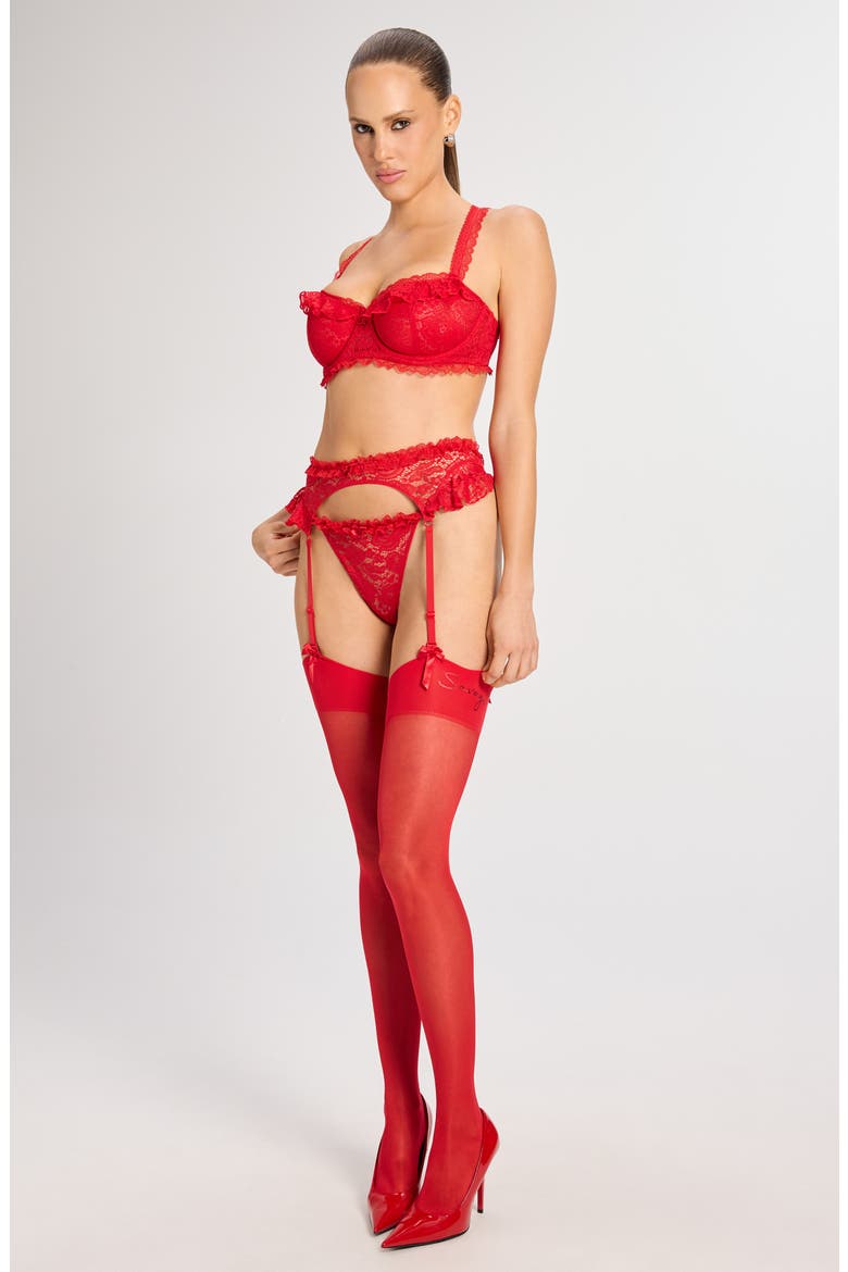 Rose Lace Garter Belt, Alternate, color, TIMELESS RED