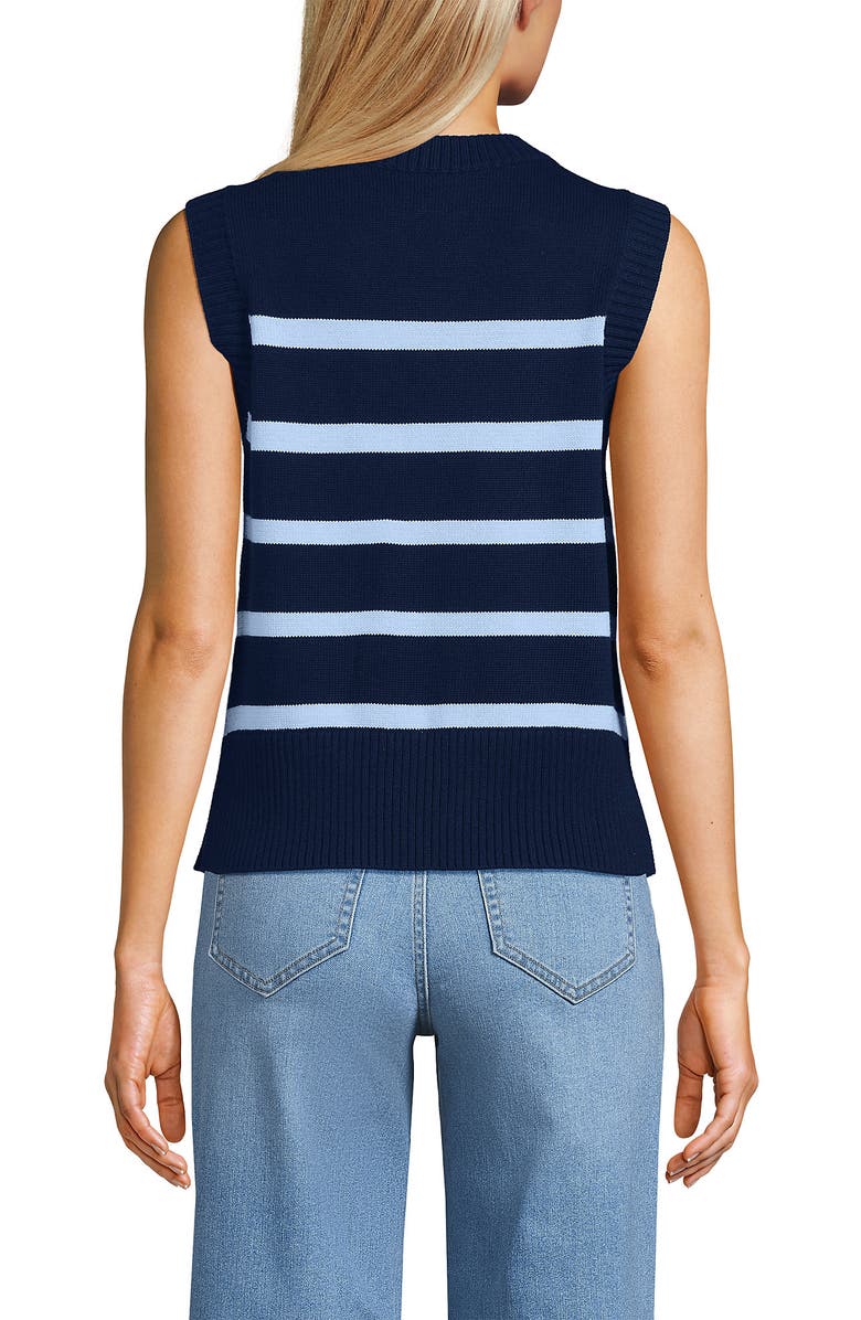 Lands' End Drifter Cotton Easy Crew Neck Vest Sweater, Alternate, color, Navy/Soft Blue Breton Stripe