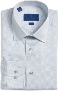 David Donahue Trim Fit Geo Print Cotton Dress Shirt