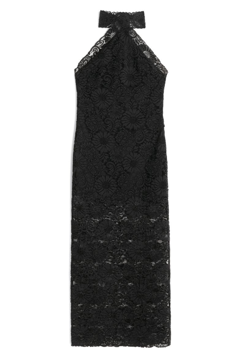 Halter Neck Lace Dress, Alternate, color, BLACK