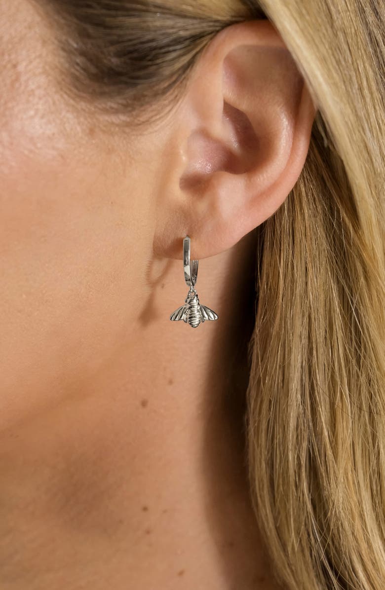 Sterling Forever Bee Charm Huggie Hoop Earrings, Alternate, color, Silver
