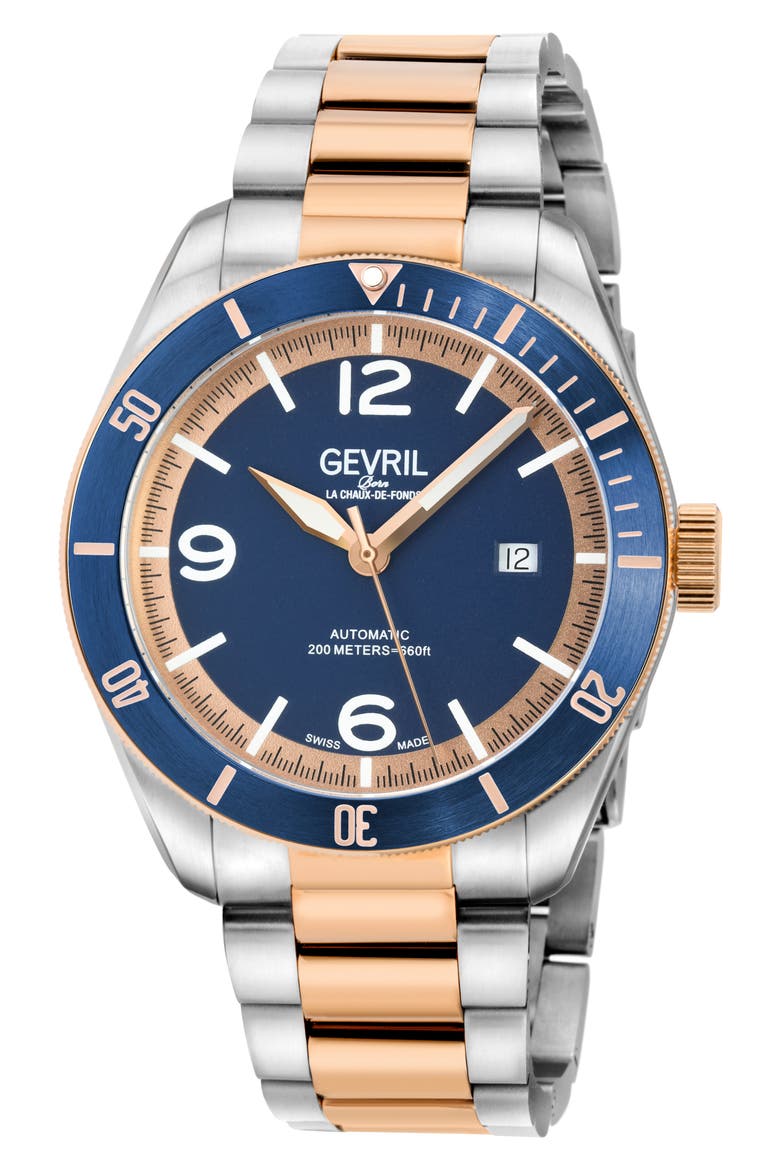 Yorkville Swiss Automatic Bracelet Watch, 43mm, Main, color, TWO TONED SS IPRG